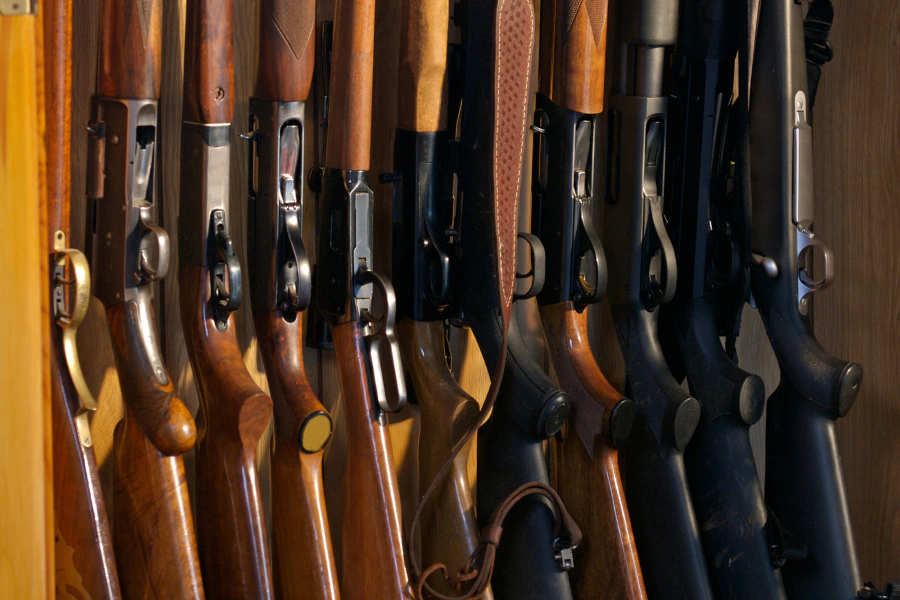 black and brown shotguns in a row